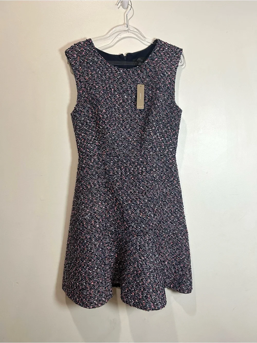 NEW J. Crew A-Line Dress Confetti Tweed Women Sz 6 Sleeveless Fit & Flare Navy
